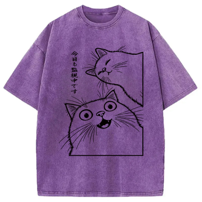 Tokyocanvas Two Cats Are Watching Washed T-Shirt