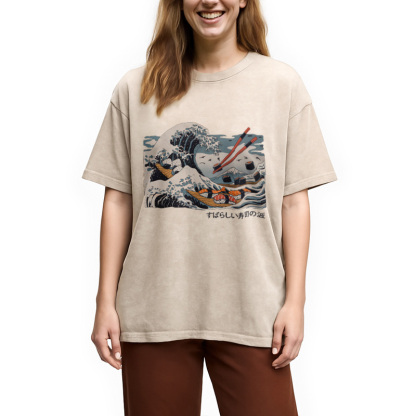 Tokyocanvas The Great Sushi Wave Washed T-Shirt
