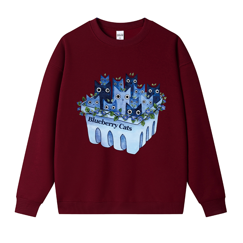 Tokyocanvas Cute Blueberry Cats Fleece Lined Sweatshirt