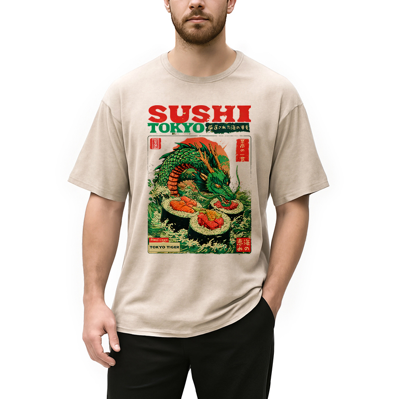 Tokyocanvas Ocean Dragon Sushi Washed T-Shirt