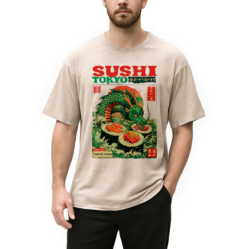 Tokyocanvas Ocean Dragon Sushi Washed T-Shirt