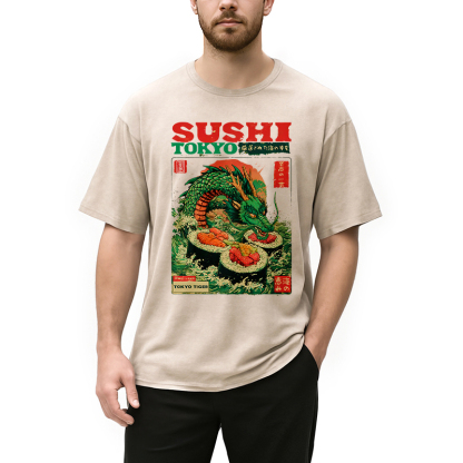 Tokyocanvas Ocean Dragon Sushi Washed T-Shirt