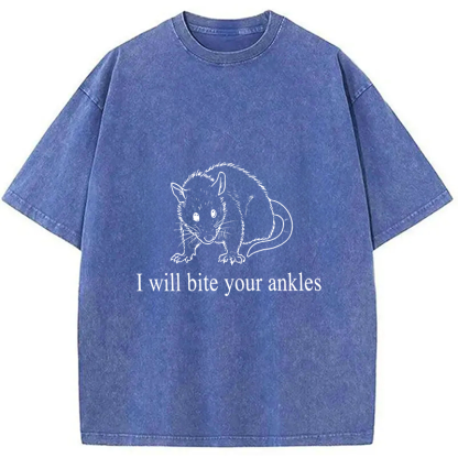 Tokyocanvas I Will Bite Your Ankles Funny Possum Washed T-Shirt