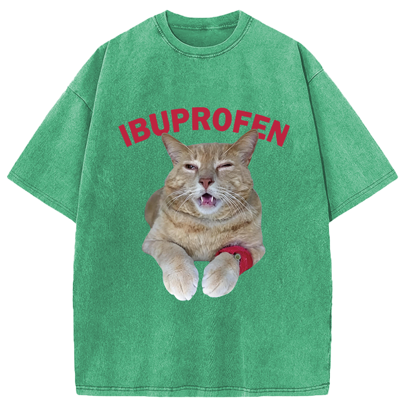 Tokyocanvas Hilarious Ibuprofen Cat Meme Washed T-Shirt