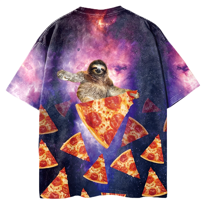 Tokyocanvas Sloth Pizza Graphic Print T-Shirt