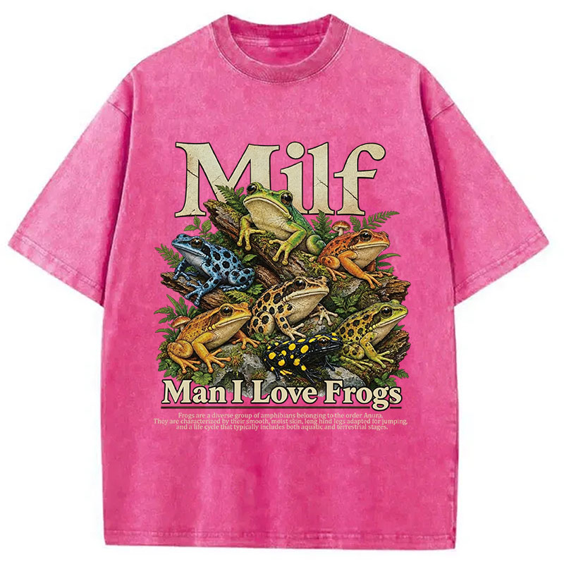 Tokyocanvas Man I Love Frogs Text Washed T-Shirt