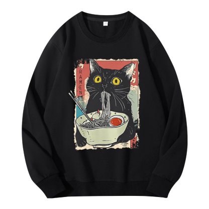 Tokyocanvas Cute Cat Eating Ramen Classic Sweatshirt