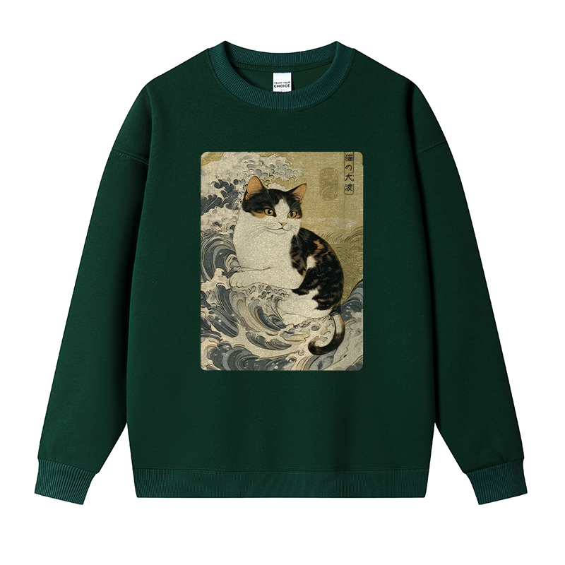 Tokyocanvas Surfing Cat Fleece Lined Sweatshirt