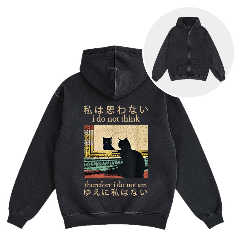 Tokyocanvas I Do Not Think Therefore I Do Not Am Washed Zip Hoodie
