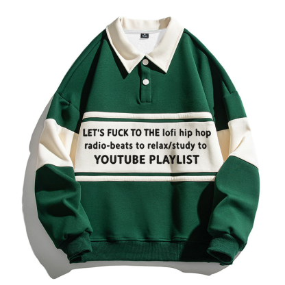 Tokyocanvas Listen To Hip Hop Beats Polo Embroidered Sweatshirt