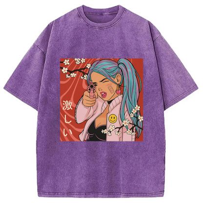 Tokyocanvas Cherry Blossoms in Error 404 Anime Girl Washed T-Shirt