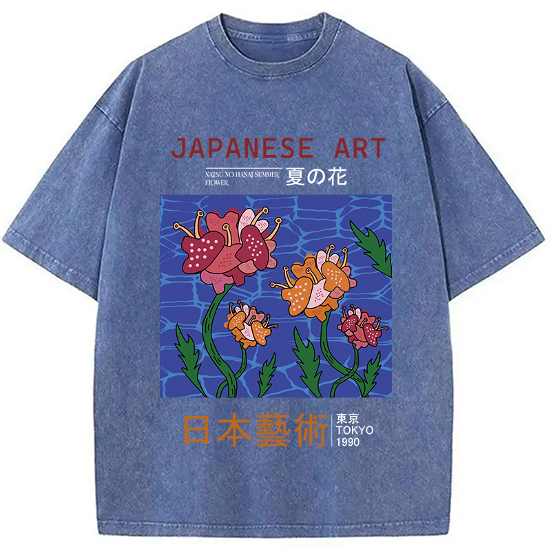 Tokyocanvas Japanese Art Summer Flower Washed T-Shirt