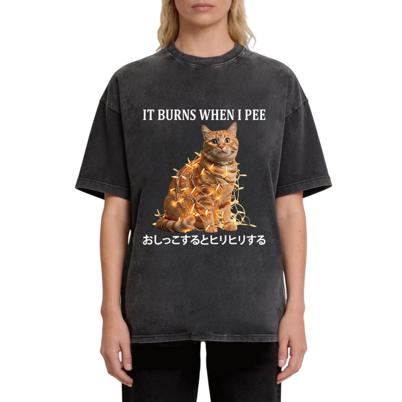 Tokyocanvas It Burns When I Pee Cat Washed T-Shirt