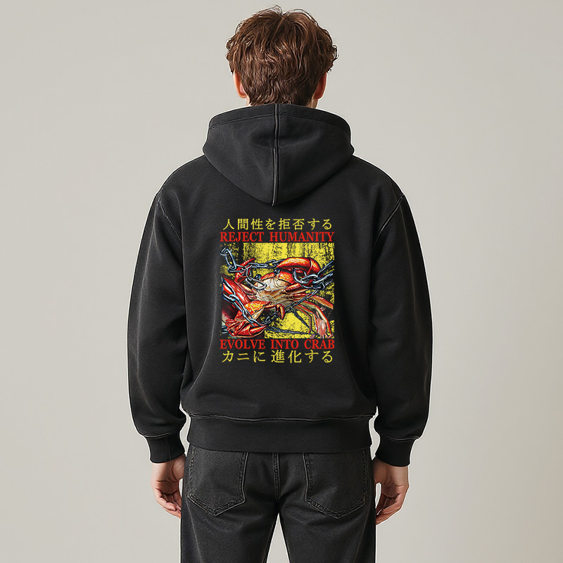 Tokyocanvas Japanese Funny Crab Meme Washed Zip Hoodie