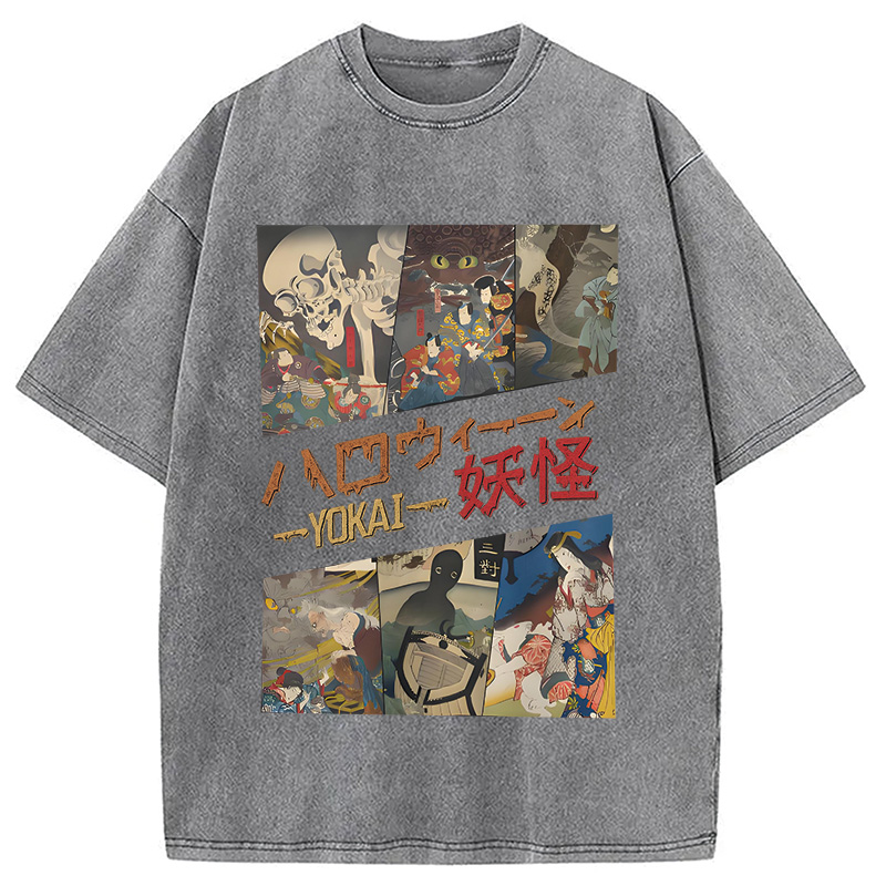 Tokyocanvas Vintage Japanese Yokai Halloween Washed T-Shirt