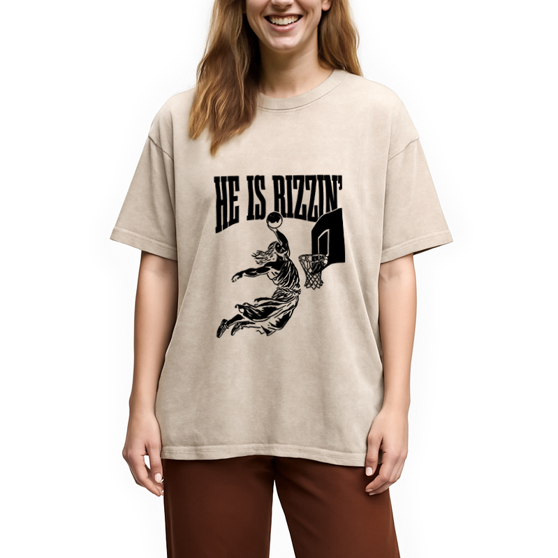 Tokyocanvas He Is Rizzin Funny Jesus Basketball Meme Washed T-Shirt