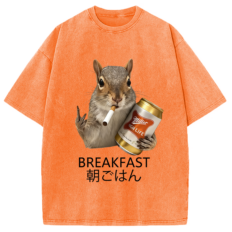 Tokyocanvas Funny Breakfast Washed T-Shirt