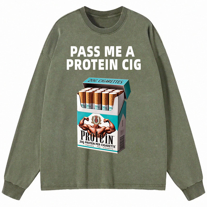 Tokyocanvas Pass Me A Protein Long Sleeve Washed T-Shirt