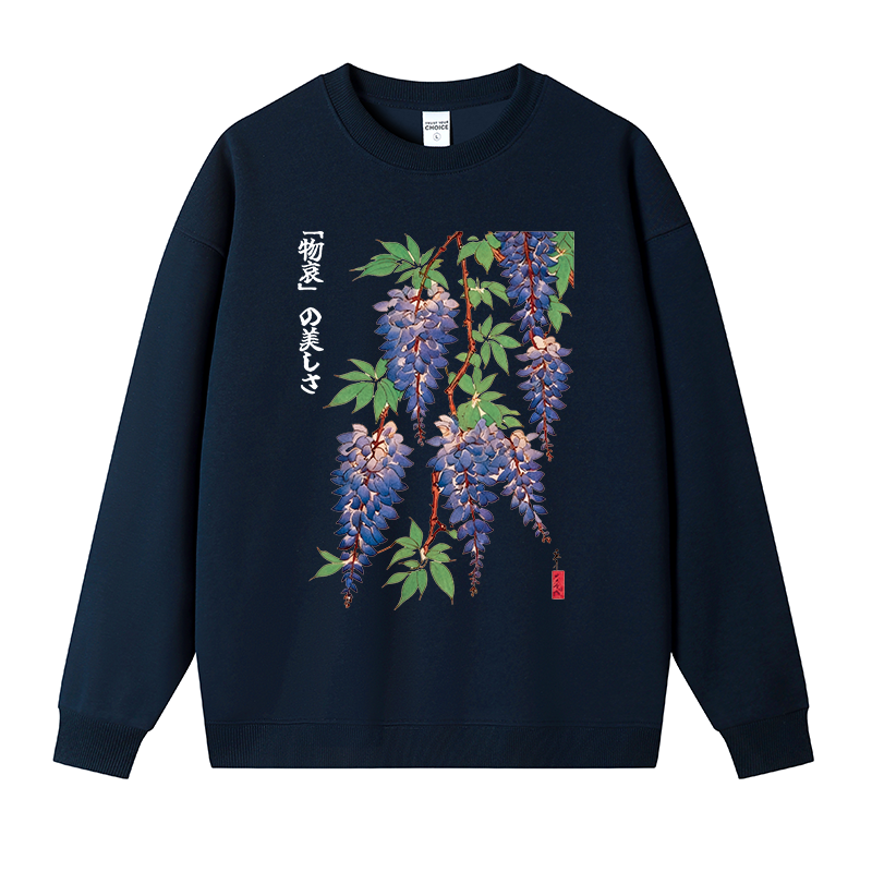 Tokyocanvas Wisteria Flowers Fleece Lined Sweatshirt