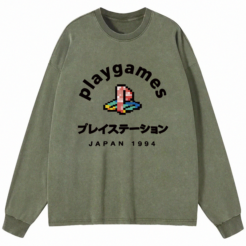 Tokyocanvas Play Games Japan Long Sleeve Washed T-Shirt
