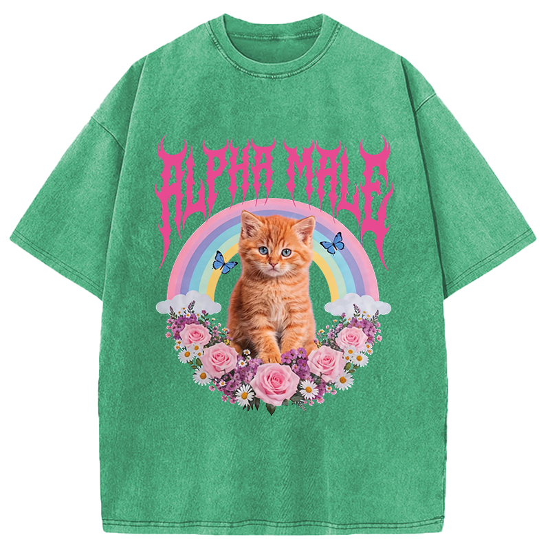Tokyocanvas Alpha Male Funny Kitten Washed T-Shirt