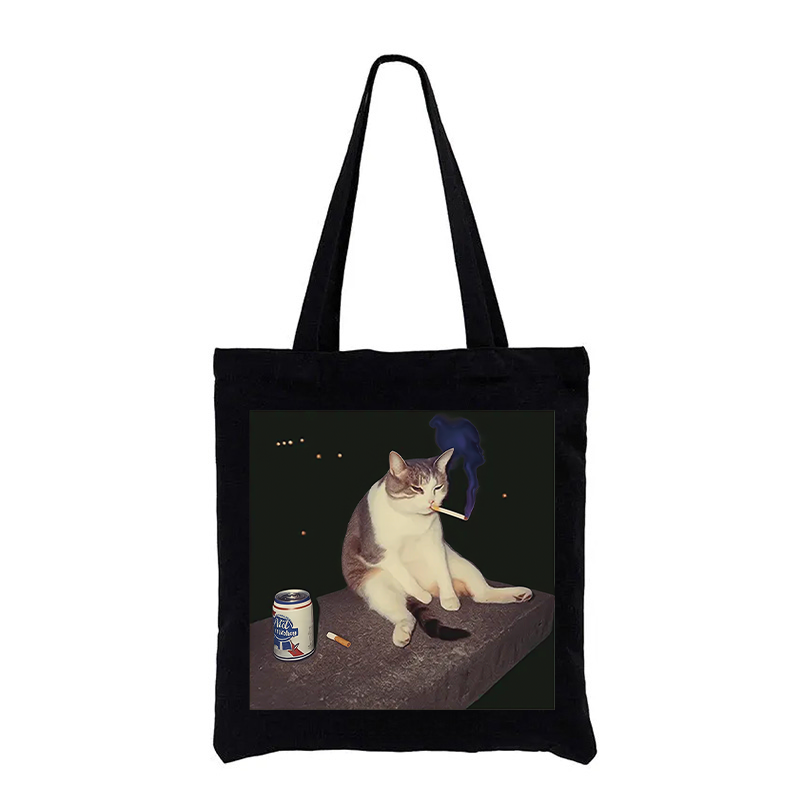 Tokyocanvas Cigarette Kitten Funny Smoking Cat Meme Tote Bag