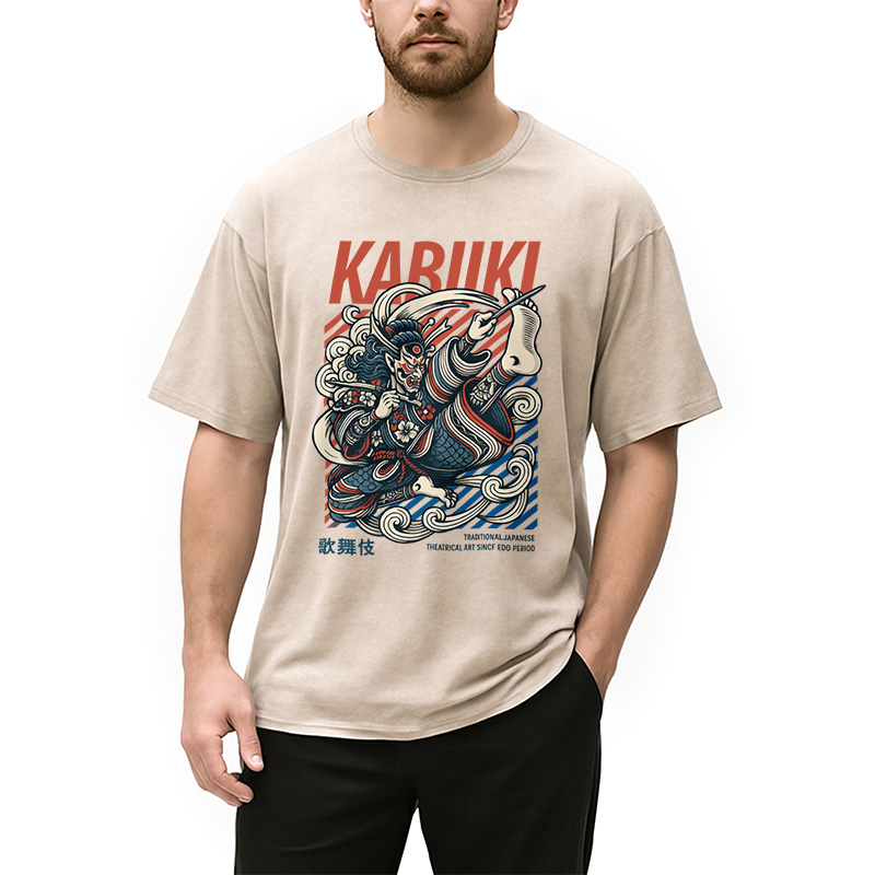 Tokyocanvas Kabuki Japanese Art Washed T-Shirt