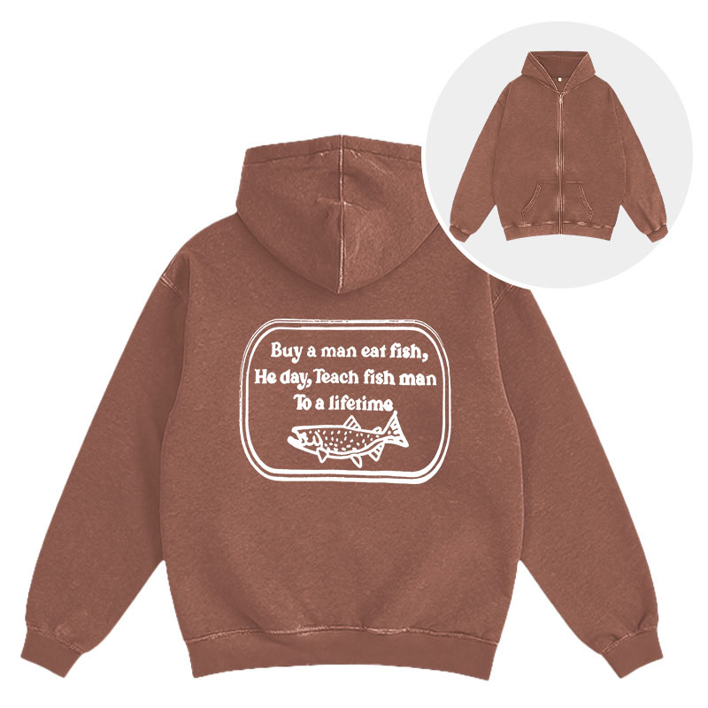 Tokyocanvas Teach fish man To a lifetime Washed Zip Hoodie