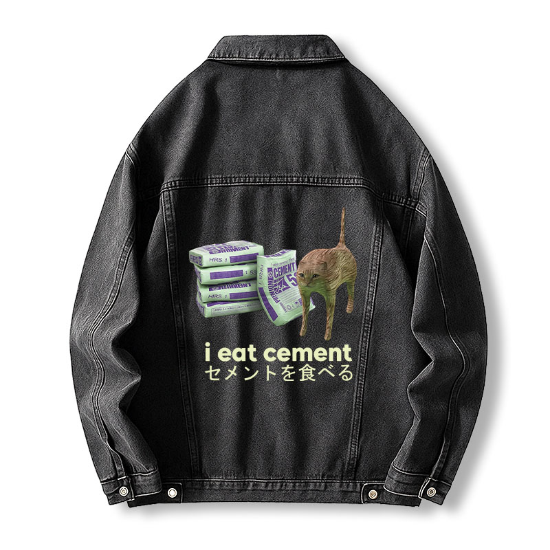 Tokyocanvas Funny Internet Cement Cat Jean Jackets