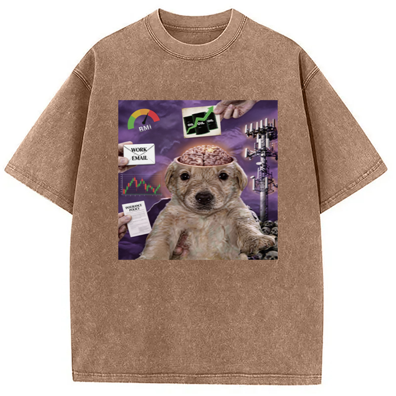 Tokyocanvas My Life Funny Dog Washed T-Shirt