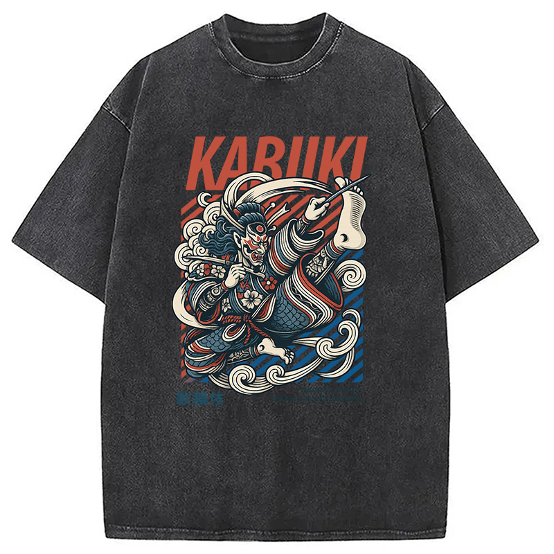 Tokyocanvas Kabuki Japanese Art Washed T-Shirt