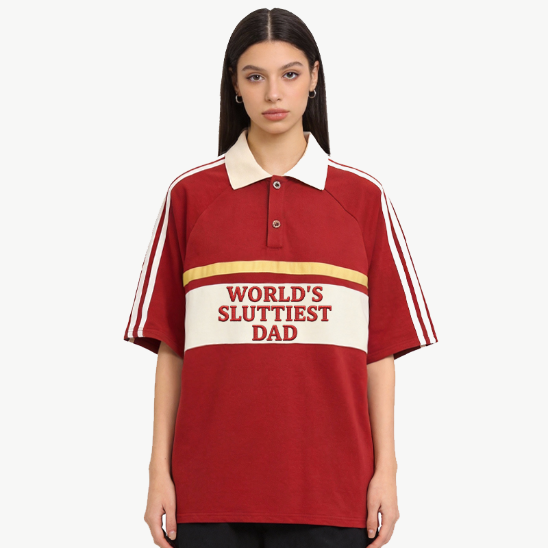 Tokyocanvas World's Sluttiest Dad Polo Embroidered T-Shirt