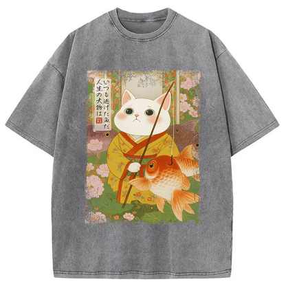 Tokyocanvas The Tale of Cat and Fish Washed T-Shirt