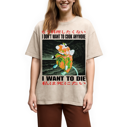 Tokyocanvas I Want to Die Japanese Washed T-Shirt