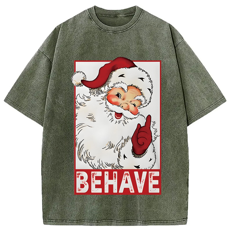 Tokyocanvas Christmas Santa Behave Funny Washed T-Shirt