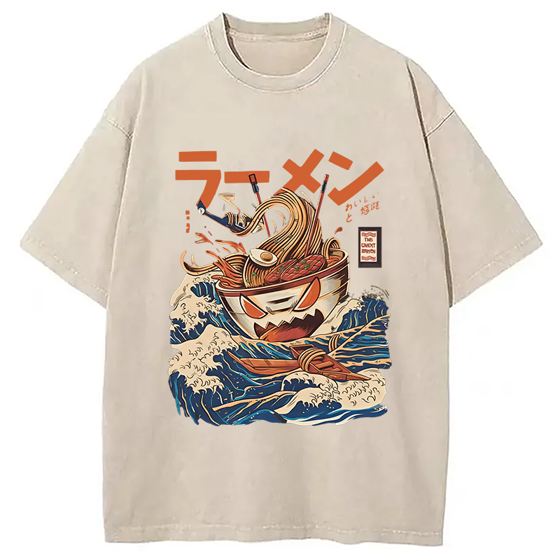 Tokyocanvas The Great Wave Ramen Yokai Washed T-Shirt