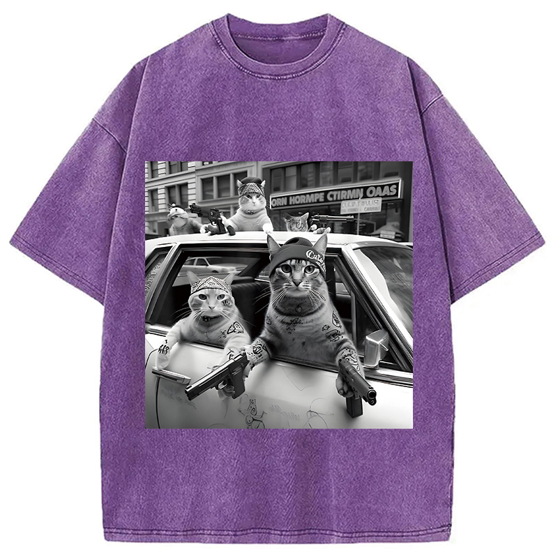 Tokyocanvas Funny Gangster Cats Washed T-Shirt