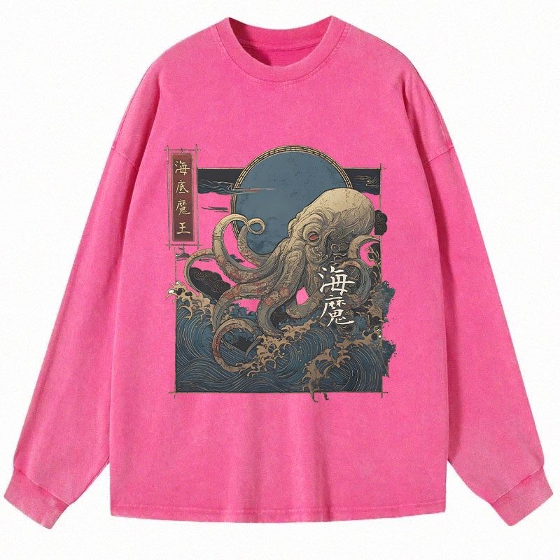 Tokyocanvas Kraken Ukiyo-e Long Sleeve Washed T-Shirt