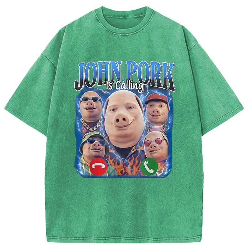 Tokyocanvas Funny John Pork is Calling Meme Washed T-Shirt