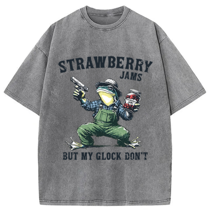Tokyocanvas Funny Strawberry Frog Meme Washed T-Shirt