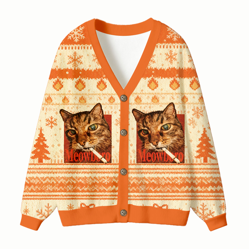 Tokyocanvas Funny Smoking Cat Meme Ugly Cardigan Sweatshirt