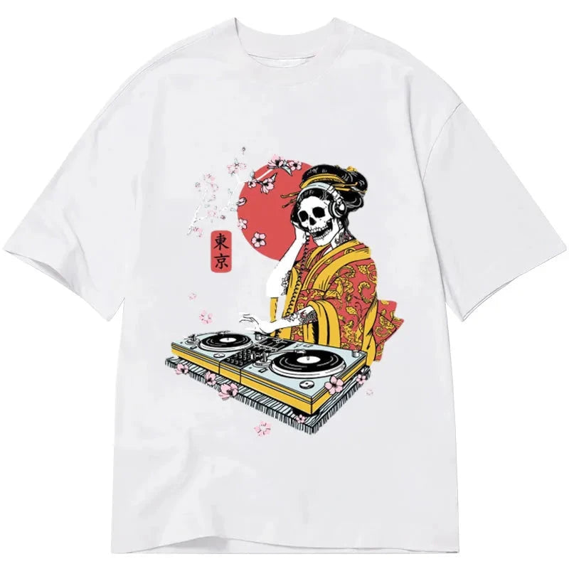 Tokyocanvas Japanese Geisha DJ Skull Classic T-Shirt