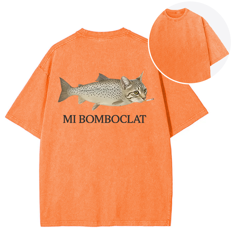 Tokyocanvas Bomboclat Fish Cat Meme Back Washed T-Shirt