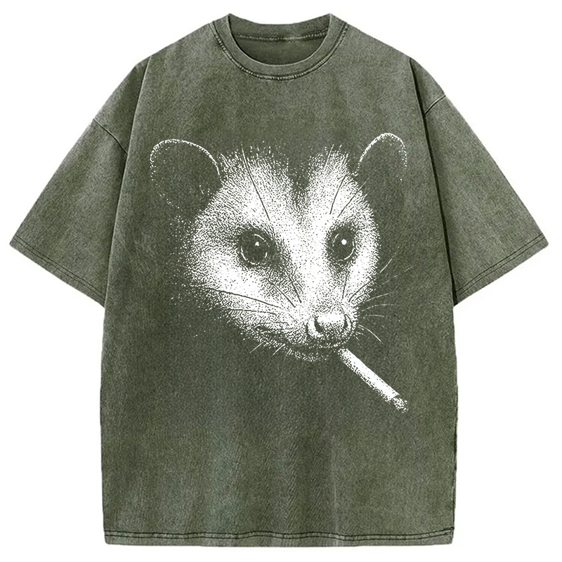 Tokyocanvas Smoking Possum Meme Washed T-Shirt