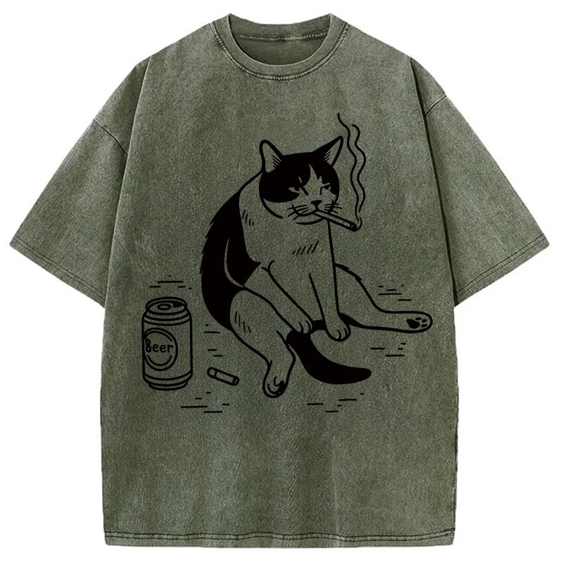 Tokyocanvas Cigarette Cat Washed T-Shirt