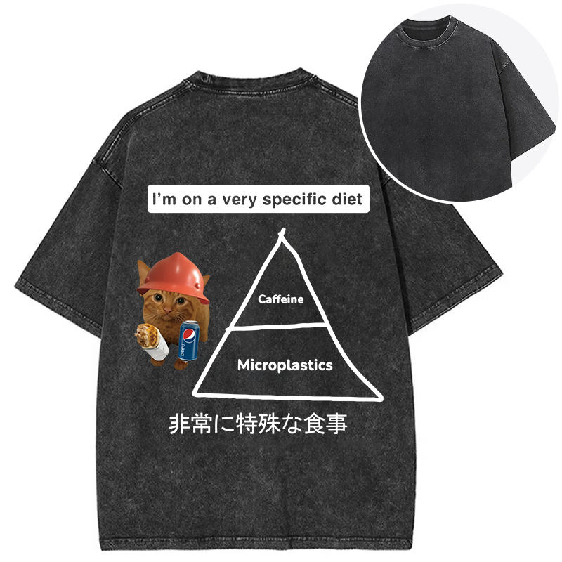 Tokyocanvas A Very Specific Diet Cat Meme Back Washed T-Shirt
