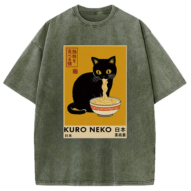 Tokyocanvas Kuro Neko Ramen Washed T-Shirt