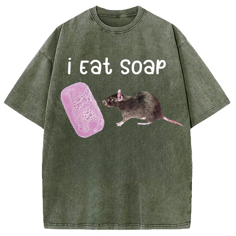 Tokyocanvas I Eat Soap Rat Meme Washed T-Shirt