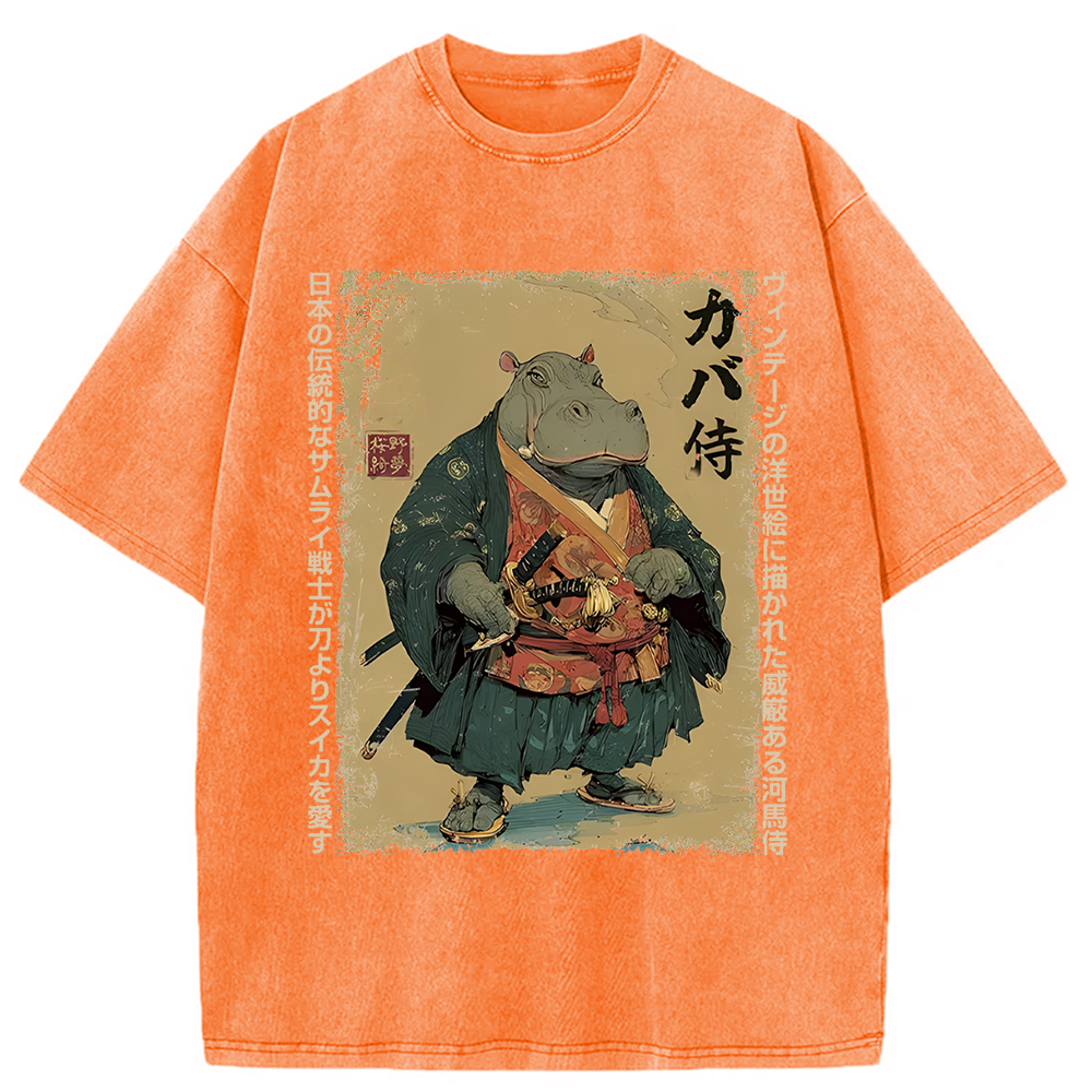 Tokyocanvas Samurai Hippo: Slicer of Melons Washed T-Shirt