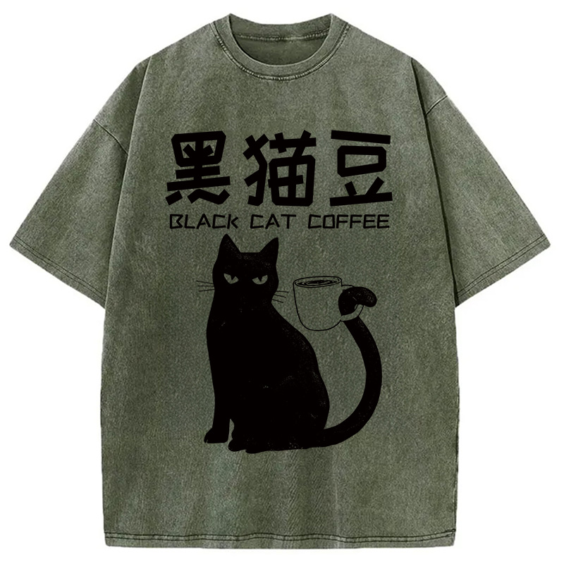 Tokyocanvas Black Cat Coffee Washed T-Shirt